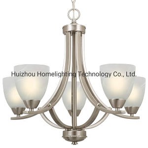 [Hot Item] Contemporary Nickel Finish 5-Light Chandelier with Alabaster Glass Shades Stainless Steel Dining Room Home Hotel