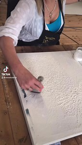 SollyJo started off with #raisedstencilling & #decoupage for a fabulous piece of #canvasart. Posh Chalk pigments, WoodUbend Mouldings and of course Posh Chalk stencils and metallic pastes! Have you seen how the paste rises and pops when you heat it up? | WoodUbend Mouldings