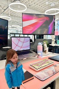 Sweet Workspace Design Idea: Accessorize with CUTE, candy-coated colors. Choose pinks and pastels for your keyboards, note pads, desk mats, folders, and even coordinated bags and water bottles to complete the look. We didn’t have to go very far for our latest workspace design inspo. Some of our Vari team members are candy crushing it and we had to share! #workspace #design #officeinspiration #cute | Vari | Facebook