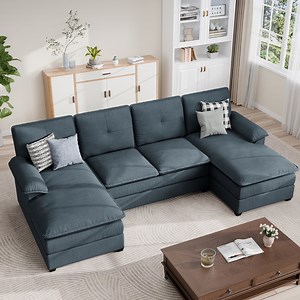 Walsunny Sectional Sofa couches set Oversized U Shaped Sleeper bed Couch with Double Chaise 4-Seat Cloud Couch for Living Room Home Apartment Dark Gray