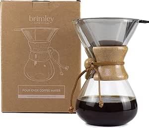 brimley Pour Over Glass Coffee Maker 27oz Glass Coffee Dripper with Wooden Collar and Metal Filter