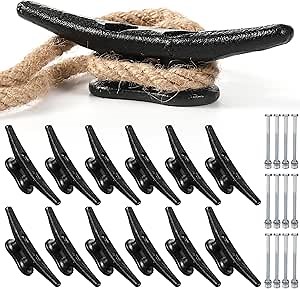 12 Pcs Boat Cleat Open Base Dock Cleat Hot Dipped Galvanized Cast Iron Rope Hardware Include Installation Accessories Screws for Boat Docks, Decks, Marine, Kayak