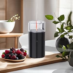 Candlelight Rechargeable Diffuser,60ml Light Mist Battery Operated Subtle Mist Output 10ml/H Aroma Essential Oil Aromatherapy Humidifier Diffuser(Black)