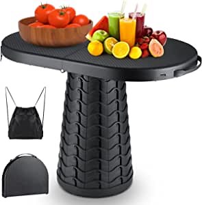 2022 Upgraded-Folding Camping Table with Stool, Small Portable Collapsible Table and Stool Set, Lightweight Camp Beach Table and Stool for Outdoor Picnic,Camp,Dining,Cooking Max Load 396lbs