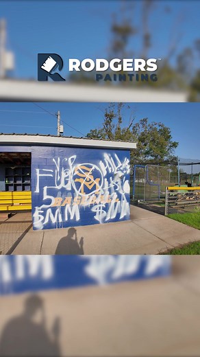 Painting over graffiti and making this dugout brand new! | Rodgers Painting