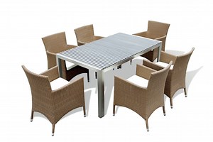 [Hot Item] Outdoor Patio Rectangular Dining Table Wicker Chairs Set
