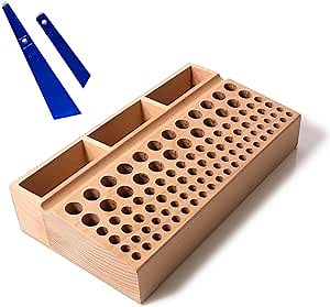 Tool Storage - Wooden Holder for Leather Craft Tools with 98 Storage Holes and 3 Large Slots (10.5" x 6") - Complete with 2 Glue Smear Sticks
