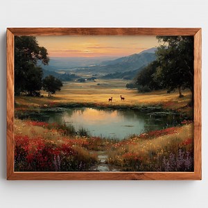 Rustic Deer Sunset Landscape Painting, Printable Wildlife Scene - Cottagecore Tranquil Valley Decor, Warm Nature Art Digital Download 394 - Etsy Canada