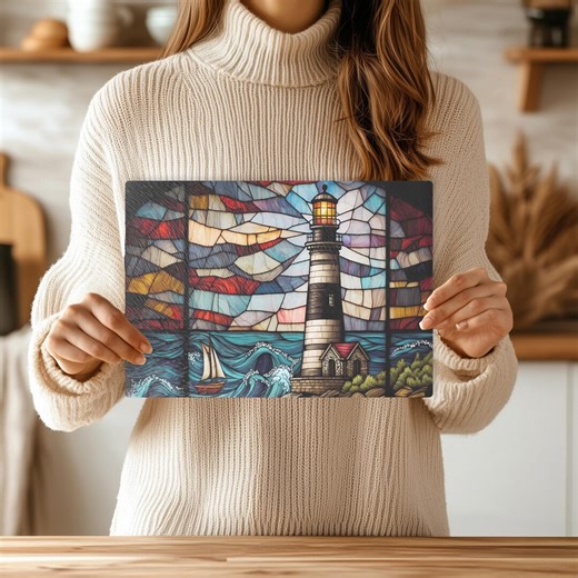 Lighthouse Tempered Glass Cutting Board: Nautical Kitchen Decor - Etsy