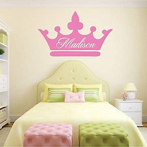Girls Room Decor | Princess Crown Personalized Wall Decal with Custom Name | Vinyl Home Decor for Bedroom, Baby Nursery, Playroom | Small, Large Sizes