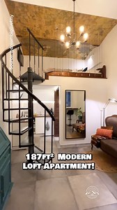 8.3K views · 64 reactions | What do you think of this 187-sqft modern loft apartment? I found this micro loft right in the Old Town of Kraków! Inside this small home, there is a small living space with a couch & desk, a small closet, a bar top for two with views of the courtyard, a small kitchen with basic appliances, a beautiful bathroom with a full-size tile shower, & a bedroom loft! #smallhouse #apartment #loft #hometour #housetour | Alan Toscano | Facebook