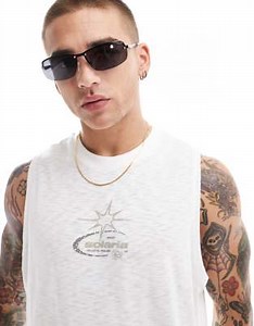 ASOS DESIGN relaxed tank top in white texture with text print | ASOS