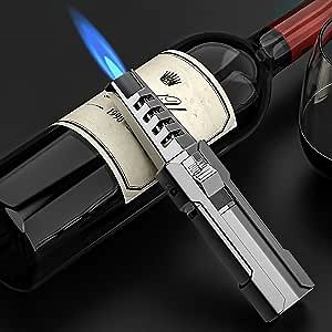Butane Torch,Windproof Butane Torch Lighter Jet Flame, Refillable Kitchen Cooking Butane Torch Adjustable Flame Solar Beam Torch with Safety Lock for Camping Grill Outdoor Mens Gifts, Gray