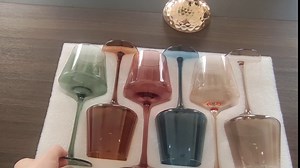 Colored Square Wine Glasses with Stem - Colorful Wine Glasses Set of 6 Spice up your Christmas Home Bar, Hand Blown Crystal Wine Glass