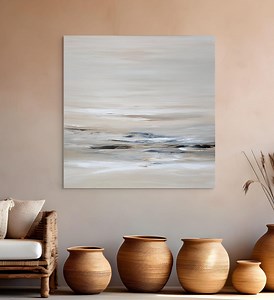 Large Neutral Abstract Beach Painting: 36x36 Square Boho Wall Decor - Etsy