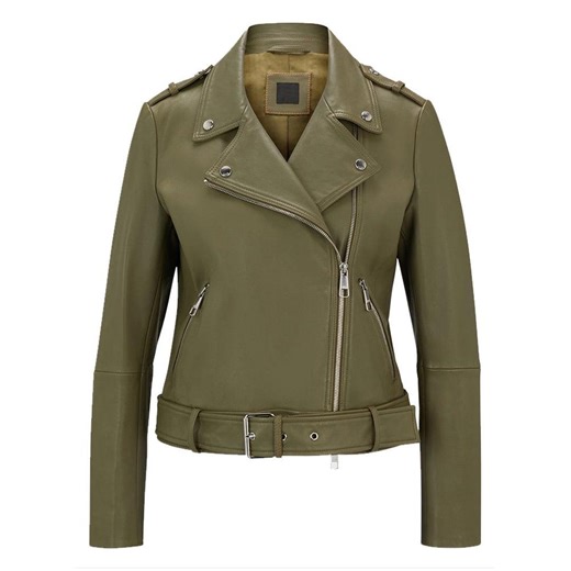 Green Leather Biker Jacket Women, Moto Zip up Belted Motorcycle Coat Slim Fit - Etsy