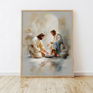 Jesus Washing Disciples' Feet, Printable Wall Art, Servant Heart Scripture Print, Christian Humility Decor, Bible Artwork, Digital Download - Etsy