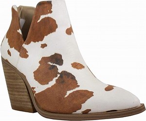 ARiderGirl Dean Womens Western Cowboy Booties with Stacked Leather Heel Slip On Fashion V Cut Cow Print Ankle Booties - Walmart.com