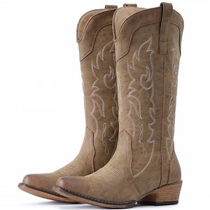 Cowboy Boots for Women Mid Calf Fashion Cowgirl Boots with Embroidery Western Snip Toe