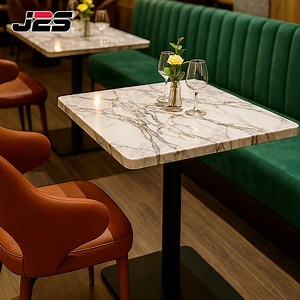 [Hot Item] J2s Modern Commercial Restaurant Furniture Sets Square White Marble Bistro Table with Black Metal Base