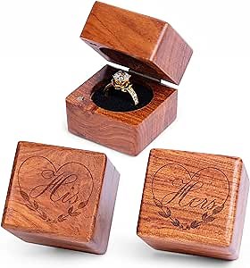 His and Hers Ring Holder – Handmade Wood Ring Box for Wedding Ceremony Ring Boxes Small Engraved for Engagement/Proposal, Wood ring box for Women and Men (His and Hers Ring Box 2PCs - Square)