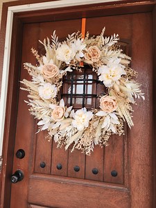 Boho Wreath Beige Boho Wedding Wreath Boho Wreath White Airbnb Decor Boho Beach Wedding Wreath Bridal Shower Boho Wreath Neutral Peony - Etsy