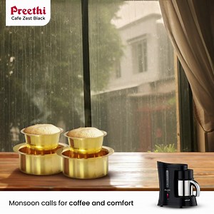 Savor Monsoon Moments with Preethi: Rainy ambiance, a cozy corner, and your favorite cup of coffee. #preethikitchenappliances #preethidripcafe #coffeemaker | Preethi Kitchen Appliances