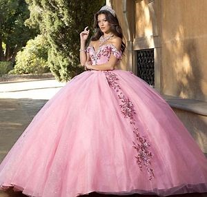 [Hot Item] off Shoulder Ball Gowns 15-16 Years Girls Pink Lace Quinceanera Dress M5709