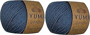 YUMI Baby Cotton 50% Cotton 50% Acrylic Yarn Soft Fine/Sport (2) for Crochet Knitting Amigurumi 1.76 Oz (50g) / 153 Yrds (140m) (Navy Blue) (2 Skeins)