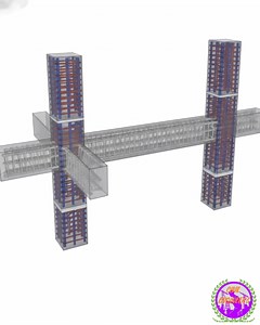 "This 3D visualization provides a transparent look into the skeleton of a reinforced concrete structure, focusing on the critical beam-column joints. The model highlights the intricate arrangement of the reinforcement cage—showing how longitudinal bars and transverse stirrups interlace to resist axial loads, bending moments, and shear forces. ​The continuity of the steel bars through the joint ensures a robust load transfer mechanism, which is vital for the stability of high-rise buildings. Prop