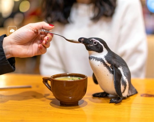 超かわいいペンギンとミニスープの瞬間