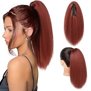 Ponytail Extension, Behufun 14" Short Claw Clip in Ponytail Straight for Short Hair Multi-Layered Fake Pony Tails Hair Extensions Heat-Resistant Hair Extensions Ponytail Synthetic Hairpiece Red-Orange
