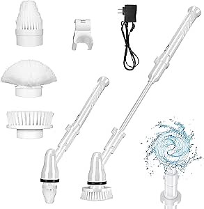 Amazon.com: Electric Spin Scrubber, Cordless Power Scrubber Electric Cleaning Brush for Bathroom Shower Scrubber with Long Handle and 3 Replaceable Heads for Floor, Wall, Bathtub, Kitchen, Tub, Tile (①White) : Home & Kitchen