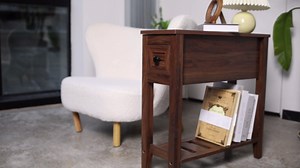 2 Pack Chairside Narrow End Table with Drawer, Solid Recliner Side Table with Storage Shelf, Slim Nightstand Bedside Table for Bedroom