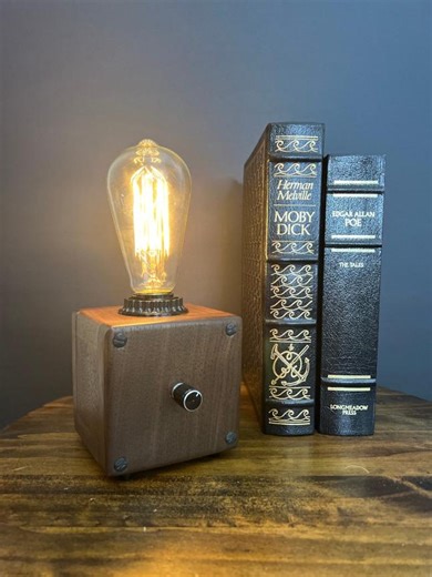Handcrafted Walnut Edison Bulb Lamp: Dimmable Steampunk Desk Light - Etsy