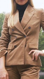 3.9K views · 25 reactions | Striking the elusive balance between past and present, this cotton-corduroy suit marries heritage details (face-framing lapels, double-breasted closure, the slightest flared leg) with sharp, streamlined tailoring. And that rich cognac color—so good. Shop here: https://goop.visitlink.me/RKfAke | goop | Facebook