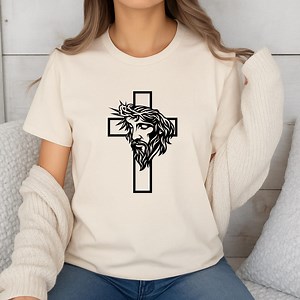 Jesus Face Cross SVG: Christian Line Art, Crown of Thorns (digital Download) - Etsy