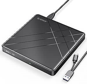 ORICO External Blu-Ray DVD CD Drive, 100GB Portable 6X Ultra HD Bluray Burner for Laptop Mac MacBook PC Windows10 Support M-disc-BRGU3-01