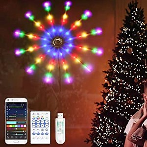 【2023 Newest】 Smart Firework LED Lights with Music Sync, RGB LED Firework Lights 23.4in, App/Remote/USB Control Copper Wire Lights with Hard Plastic Tube, for Home, Bedroom,Wall Christmas Decorations