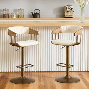 Dayalane Counter Height Bar Stools Set of 2, Modern Adjustable Height Barstools, Kitchen Island Chairs with PU Leather Upholstery Barrel Back for Dining Room Home Bar Patio Club, White - Walmart.com