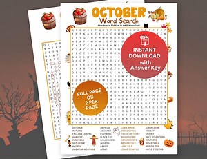 October Word Search Puzzle, Fall Word Hunt Activity for Kids Adults, Autumn Family Game Night Printable, Halloween Holiday Idea, PDF - Etsy