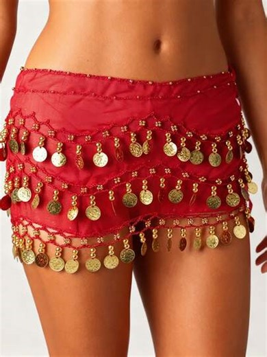 Belly Dance Hip Scarf - Optional Gold/Silver Coin Decorations, Chiffon Tie-Up, Performance Hip Scarf, Party Stage Dance Costume (Slight Color Difference May Occur) | SHEIN