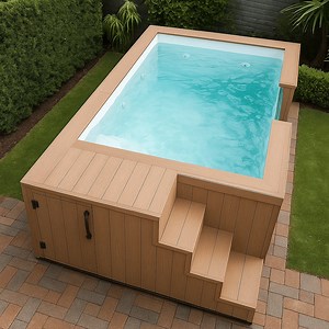 [Hot Item] Small Size Acrylic Window Fiberglass Wooden WPC Plunge Swim SPA Hot Tub Outdoor Mosaic Tiles Luxury Above Ground Poo
