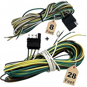 Trailer Wiring Harness Kit 36ft, Trailer Wiring [28'Male&8'Female Extension Connector] 18 AWG Color Coded Wires with 4 Pin Flat Plug for Utility Boat Trailer Lights Kits Trailer Wiring Kit