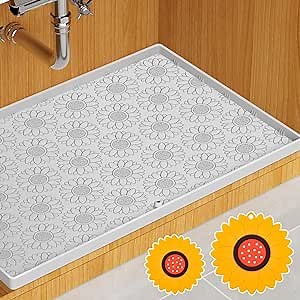 Waterproof Mat for Under Sink - 34"" x 22"" for Kitchen and Bathroom Cabinets Under Shelf Liner Organizer Non-Slip Surface Drip Tray Undersink Protector,Light Gray
