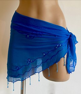 Blue Beaded Chiffon Sarong: Sheer Handmade Beach Cover-up - Etsy