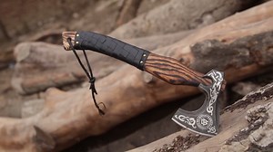 Hand Forged Etched Viking Axe – 20” inches Ash Wood Handle Camping Axe with Leather Sheath – High Carbon Steel Hatchets and Axes, Wood Splitting Axe, Throwing Axes - Gift for HIM (Valknut Axe)