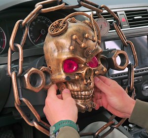 31K views · 93 reactions | DIY Ghost Rider Steering Wheel: Upgrade with Chains and Nuts for a Spooky Touch!  | 5-Minute Crafts Family | Facebook