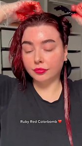 A true red ❤️ Ruby Red Colorbomb delivers intense colour and glossy nourishment in one step. Obsessed 🔥 @mollycathie #JeromeRussell #Colorbomb #ColourMask | Bblonde hair