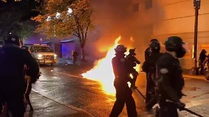 The Oregon State Police condemns this blatant violence & targeted assault of police officers. We denounce this unlawful conduct and those that tolerate this abhorrent behavior. This video taken by OPB reporter Sergio Olmos last night in Portland shows a Molotov Cocktail thrown towards Portland Police Bureau Officers outside of the Central Precinct. Warning: Explicit Language | Oregon State Police